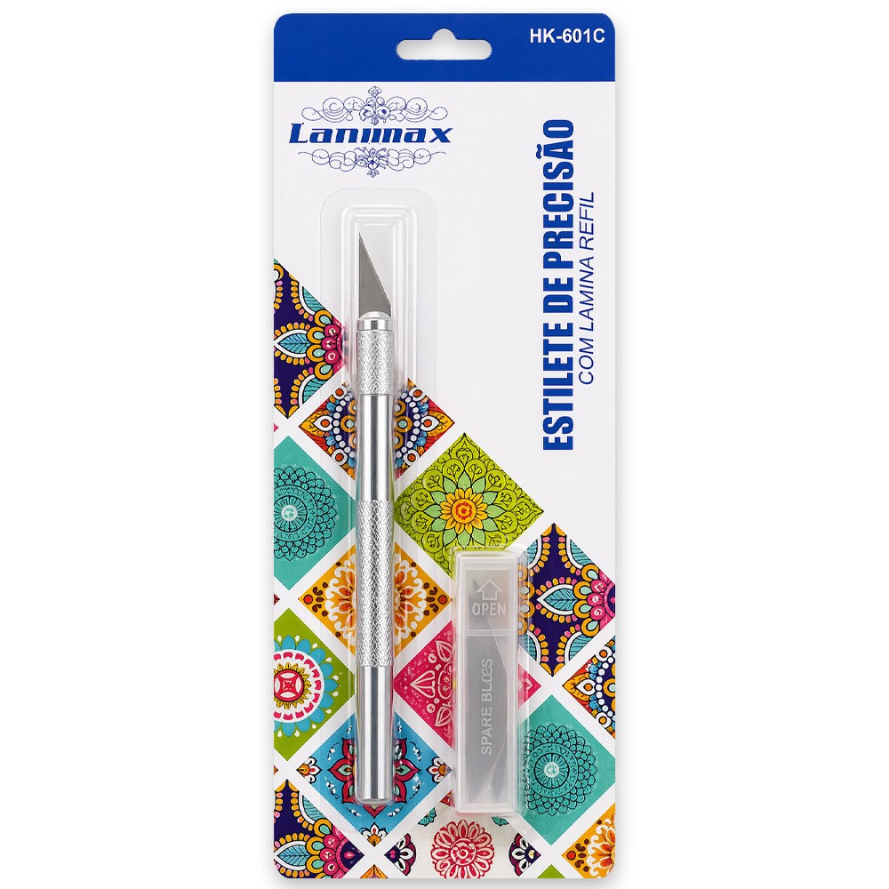 Estilete de Precisão de Aço Prata com 5 Lâminas p23537-PRATA