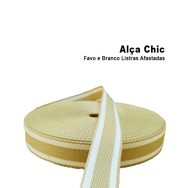 Alça Chic Para Bolsa de Poliéster - 4 cm - 2 Listras Brancas e