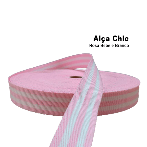 Alça Chic Para Bolsa de Poliéster - 4 cm - 2 Listras Brancas e