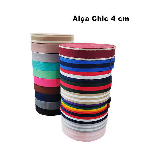 Alça Chic Para Bolsa de Poliéster - 4 cm - 2 Listras Brancas e