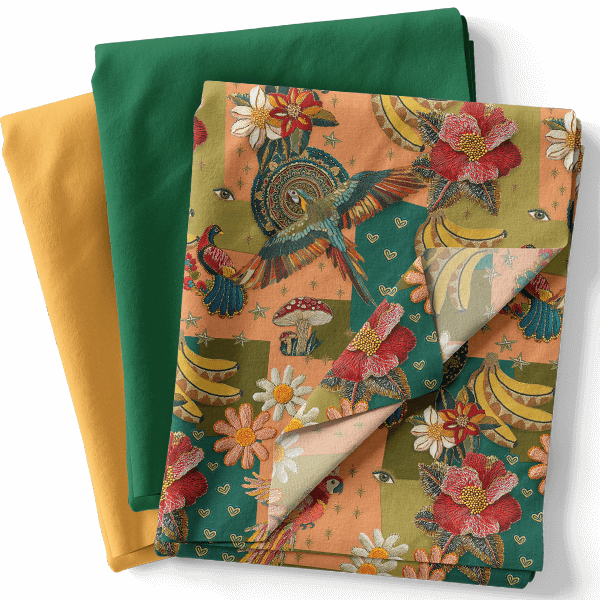 Composê Sarja Impermeável 3D AvesTropicais + Sarja Lisa (0,50 x 1,50)