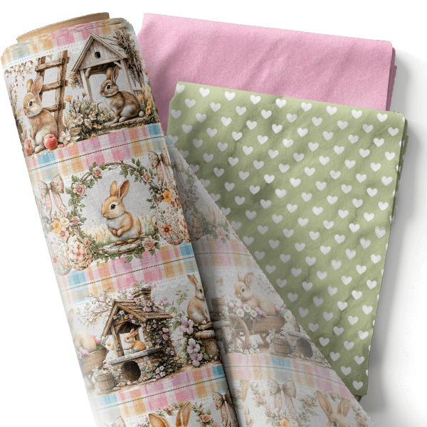 Composê Tricoline Digital Barrado Coelhinhos de Páscoa + Tricoline