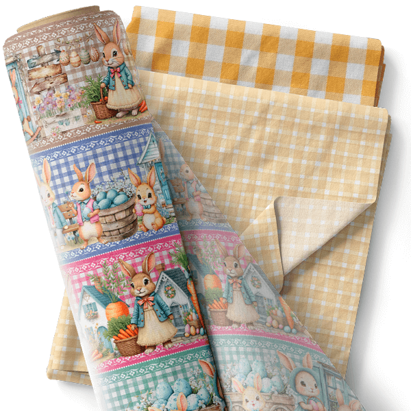 Composê Tricoline Digital Barrado Familía de Coelhos + Tricoline