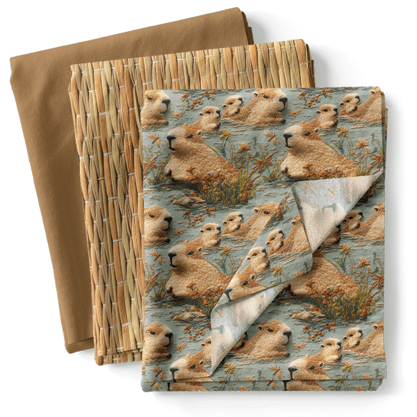 Composê Tricoline Digital Capivaras no Cerrado + Sarja Impermeável (0,50 x 1,50 mts)