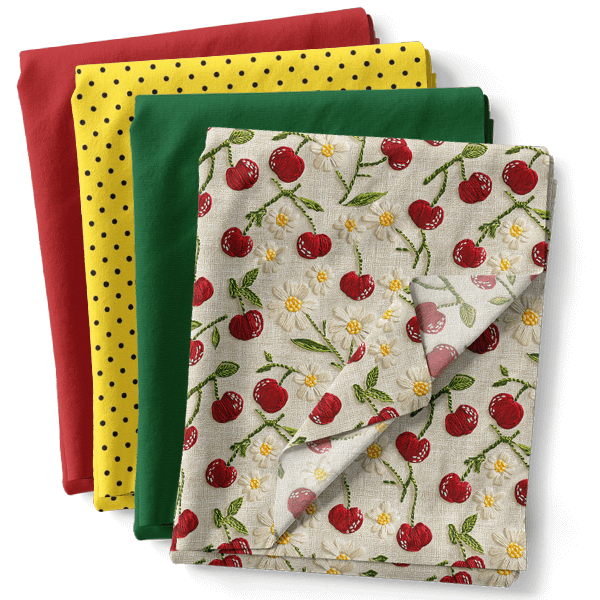 Composê Tricoline Digital Cerejas e Margaridas + Tricoline