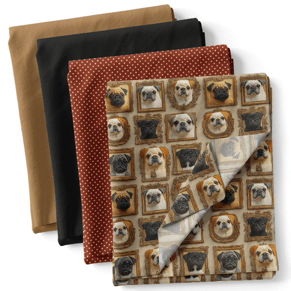 Composê Tricoline Digital Galeria dos Pugs + Sarja Impermeável ou Tricoline (0,50 x 1,50 mts)