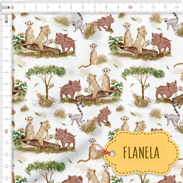 Tecido Flanela Baby Animais Safari