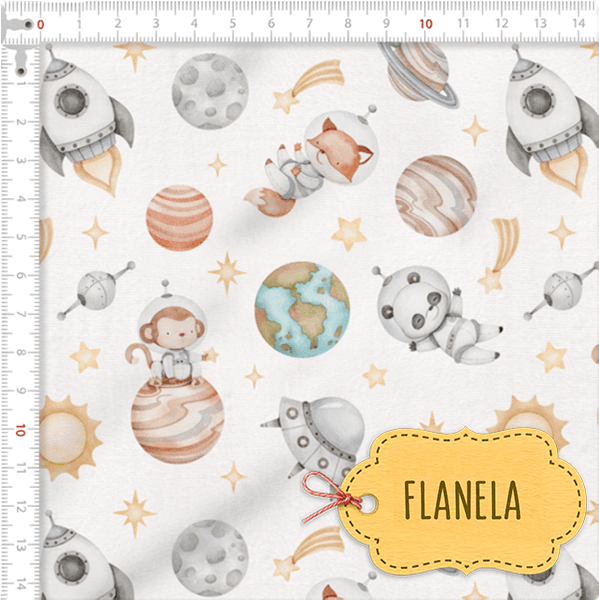 Tecido Flanela Baby Animais Espaciais