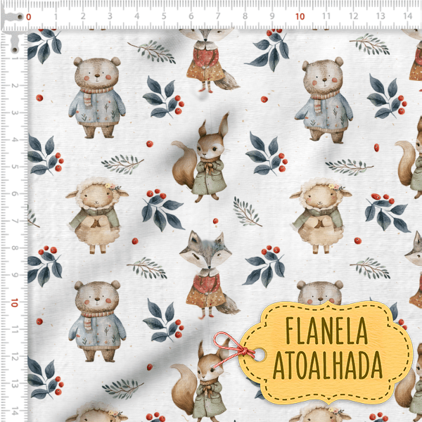 Tecido Flanela Baby Animais na Floresta Invernal