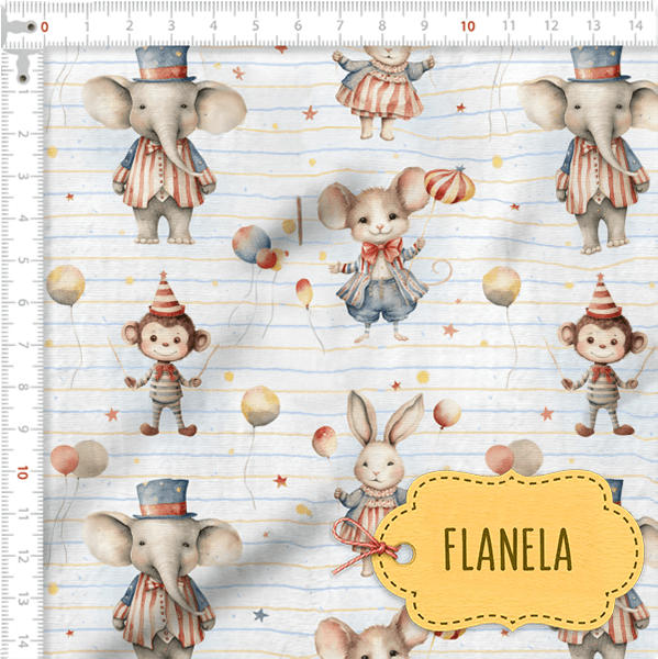 Tecido Flanela Baby Animais no Circo
