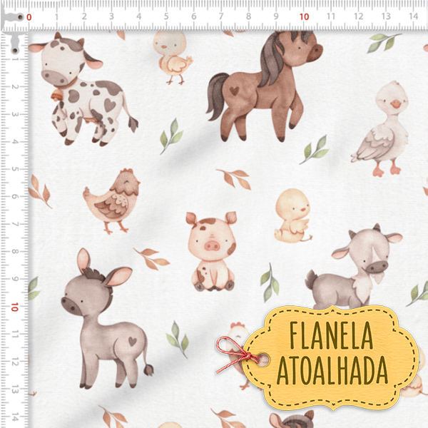 Tecido Flanela Baby Animais Fazendinha