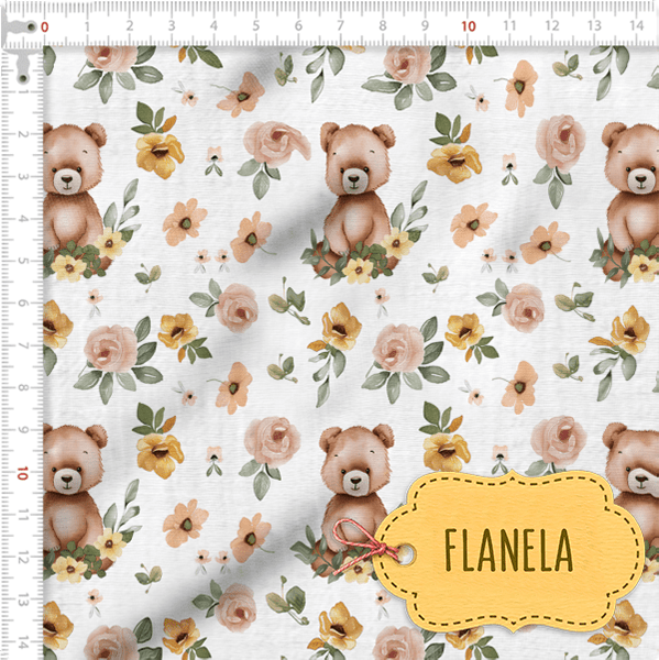 Tecido Flanela Baby Ursos e Florais