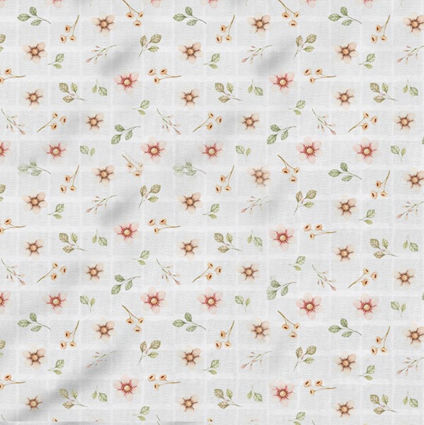 Tecido Fralda Estampada Flores Delicadas 100% Algodão 60 x 70 cm