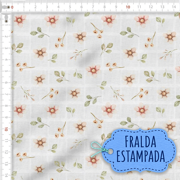 Tecido Fralda Estampada Flores Delicadas 100% Algodão 60 x 70 cm