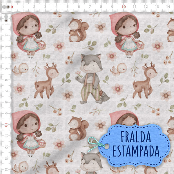 Tecido Fralda Estampado Chapéuzinho Vermelho 100% Algodão 60 x 70 cm