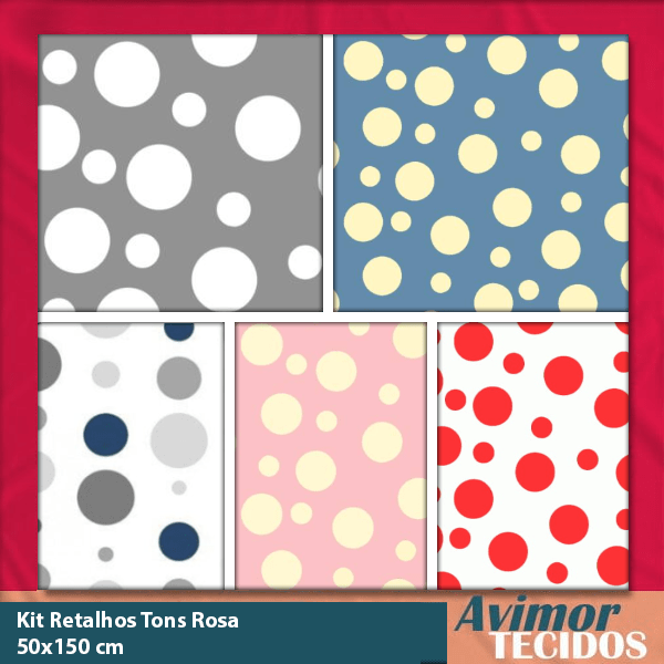 Kit Retalho Tricoline 100% Algodão Bolas e Bolhas 50x150 KITRET06