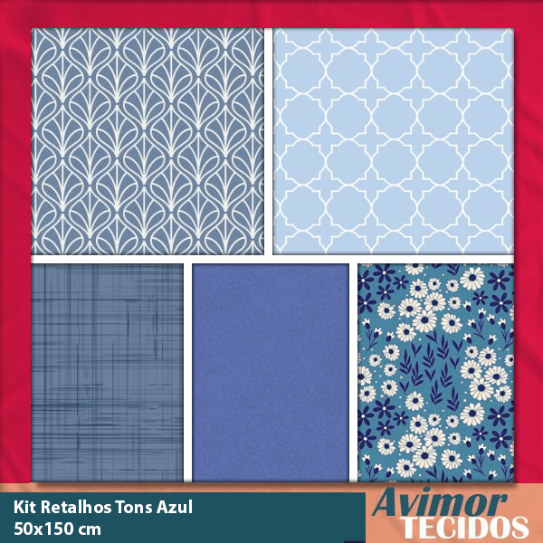 Kit Retalho Tricoline 100% Algodão Tons Azul 50x150 KITRET04