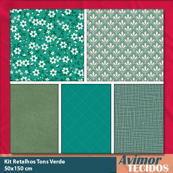 Kit Retalho Tricoline 100% Algodão Tons Verde 50x150 KITRET02
