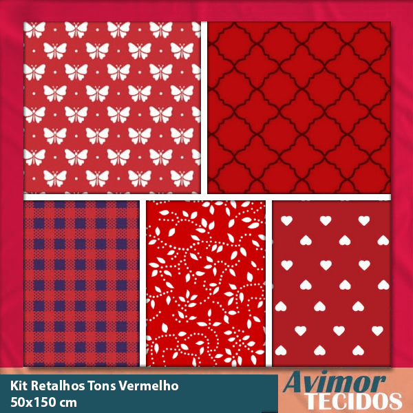 Kit Retalho Tricoline 100% Algodão Tons Vermelho 50x150 KITRET03