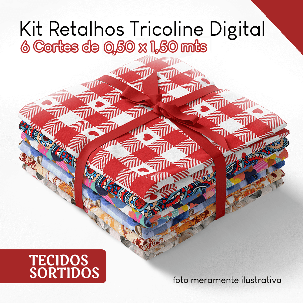 Kit Retalhos Tricoline Digital Variados com 6 cortes de (0,50 x 1,50 mts) RETVARIADO1