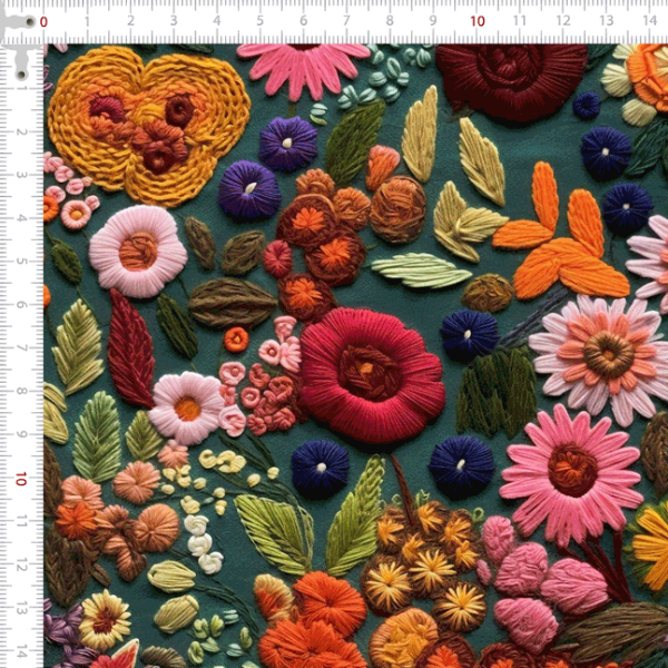 Sarja Impermeável 3D Flores de Crochê Fundo Verde Escuro | Avimor Tecidos