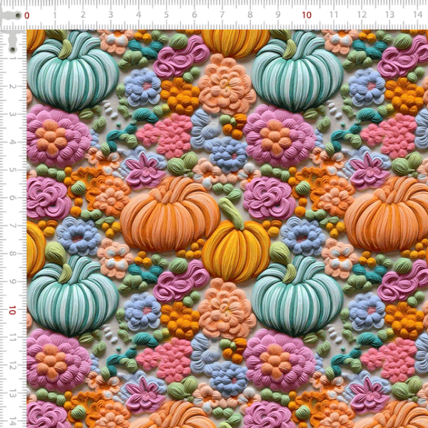 Tecido Tricoline Digital 3D Abóboras Floral 9100e10959