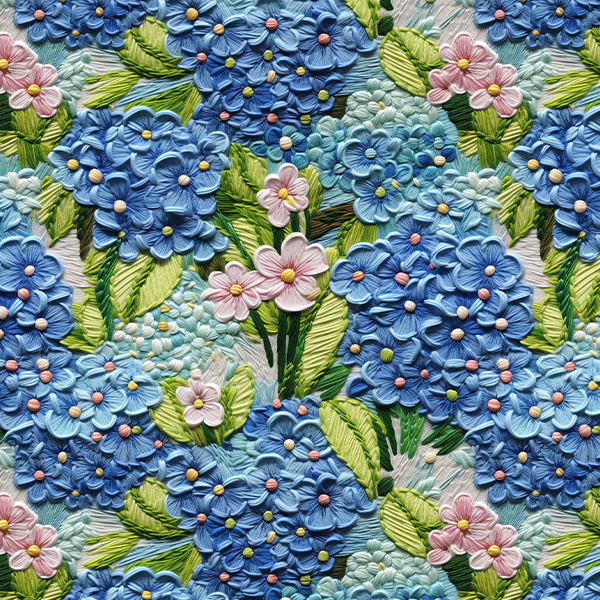 Tecido Tricoline Digital 3D Belas Flores Azul Bordado 9100e10767