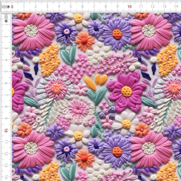 Tecido Tricoline Digital 3D Belas Flores Bordado 9100e10766