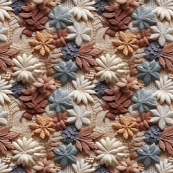 Tecido Tricoline Digital 3D Bordado Flores e Folhas de Outono 9100e10771