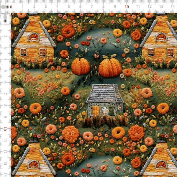 Tecido Tricoline Digital 3D Cabanas Abóboras e Flores 9100e10782