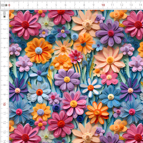 Tecido Tricoline Digital 3D Parede de Flores 9100e10758