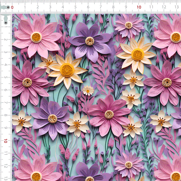 Tecido Tricoline Digital 3D  Paredes Botões de Flores 9100e10755