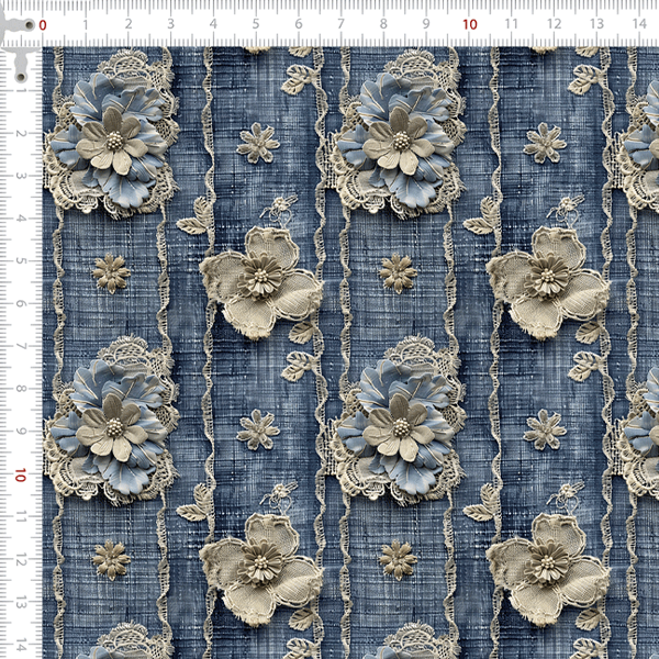 Sarja Impermeável Estampada Jeans Listra Floral Vintage 9100e15735