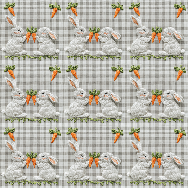 Tecido Tricoline Digital 3D Coelhinhos Casal de Páscoa 9100E14434