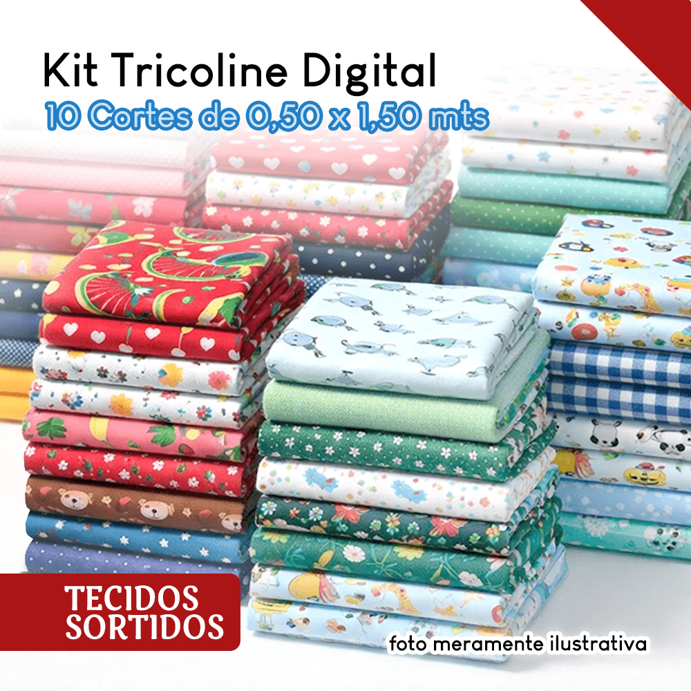 Kit Retalhos De Tecidos Tricoline Diversos 10 cortes de (0,50cm x 1,50 mt) RE001