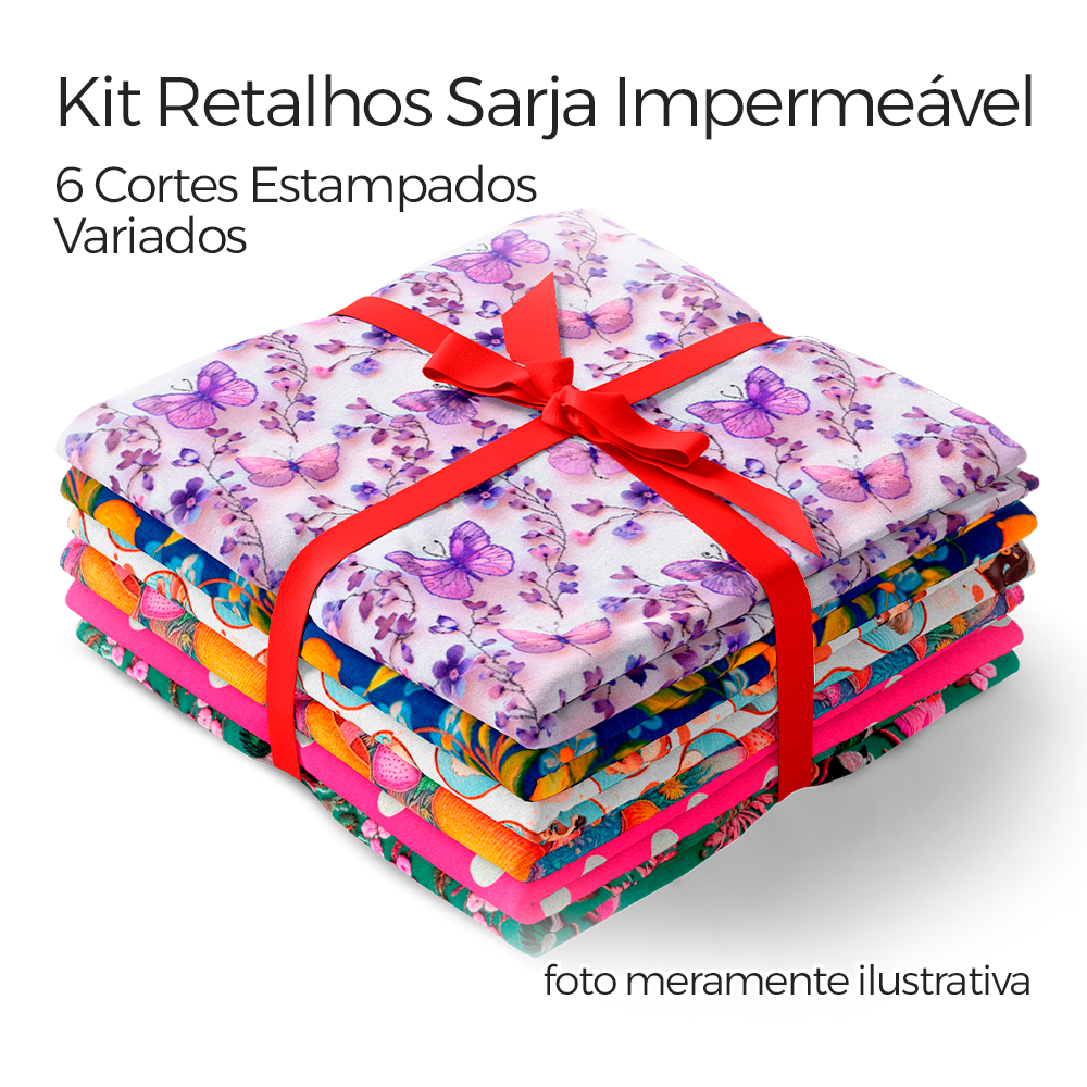 Kit Retalhos Sarja Impermeável com 6 Cortes Sortidos de (0,30 X 1,50 MTS) KT050