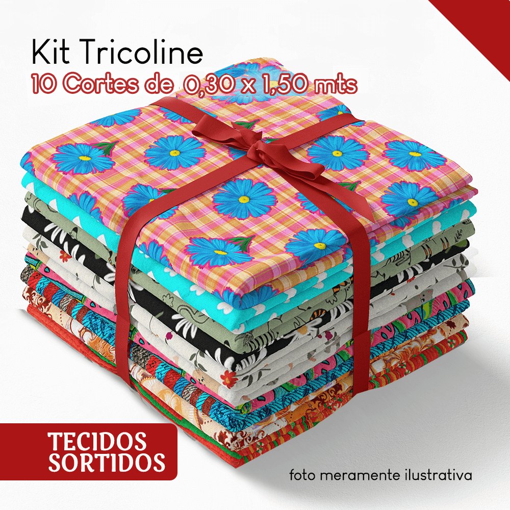 Kit Tricoline Sortidos 100% Algodão Variados com 10 cortes de (0,30 X 1,50 MTS) KT031