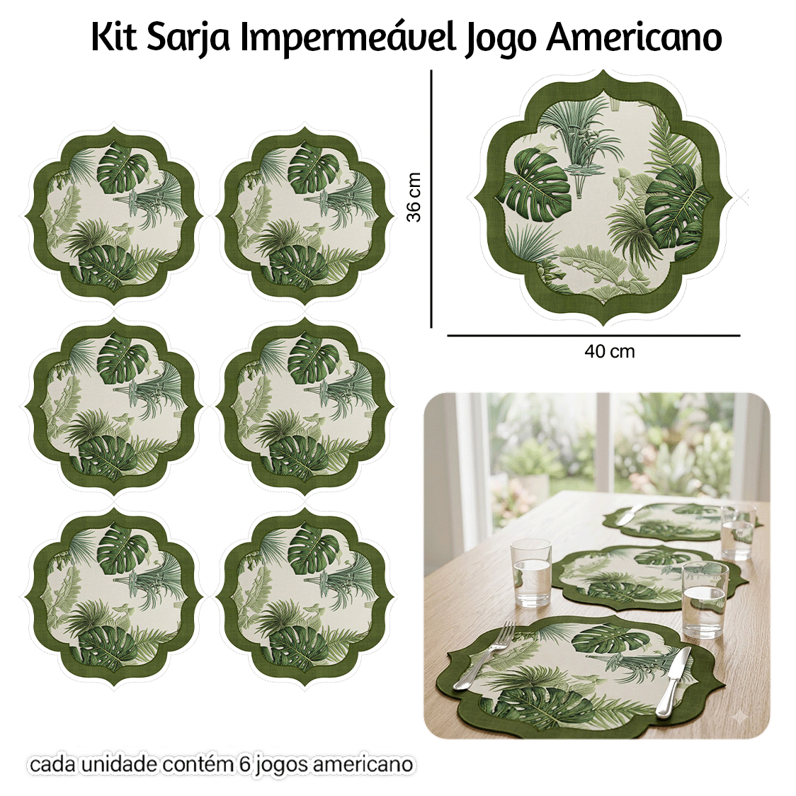 Kit Sarja Estampada Impermeável Jogo Americano Costela de Adão 9100E16545