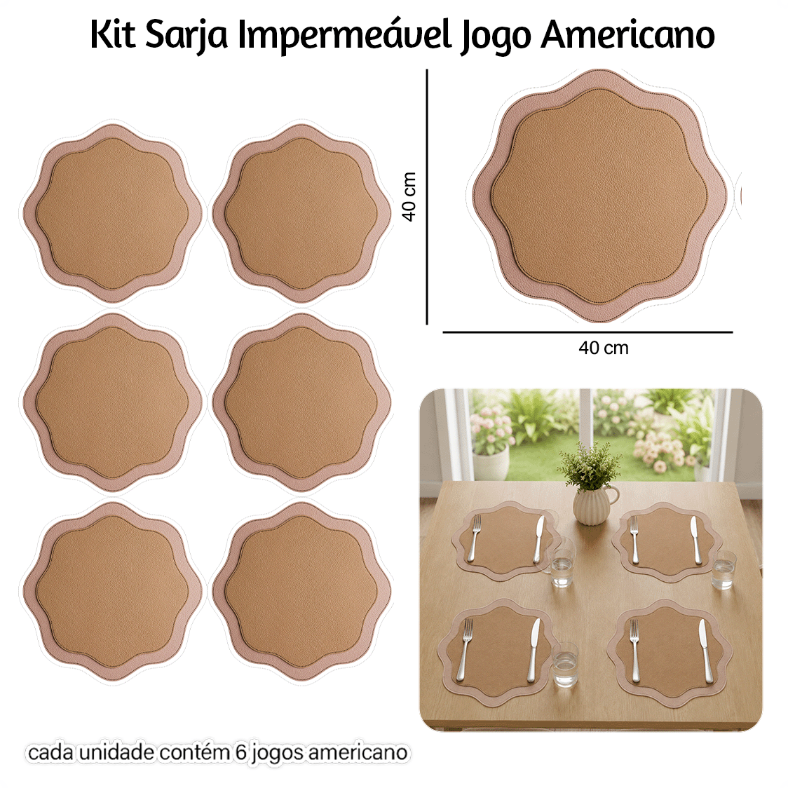 Kit Sarja Estampada Impermeável Jogo Americano Craquelado Caqui 9100E16554