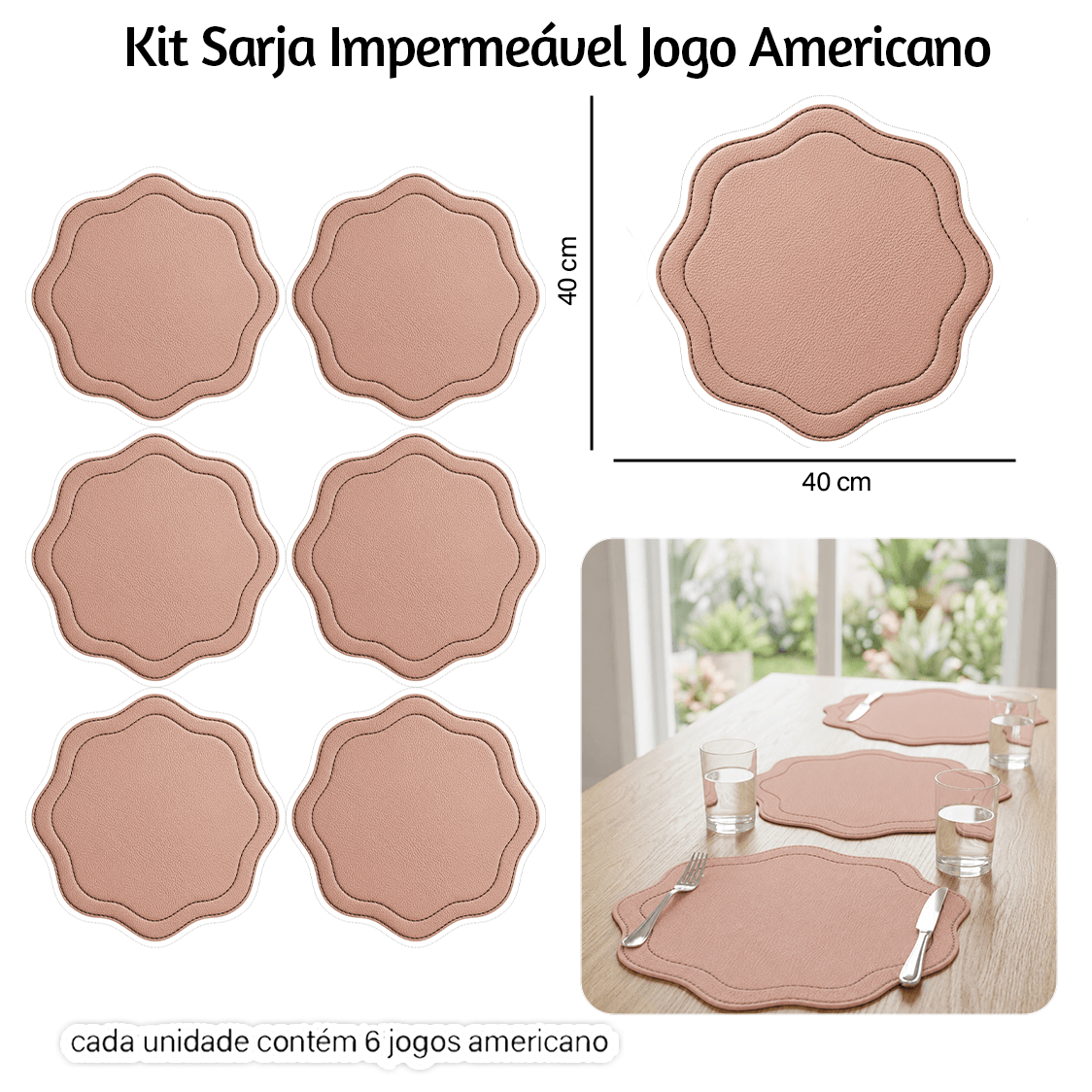 Kit Sarja Estampada Impermeável Jogo Americano Craquelado Rosé 9100e16561
