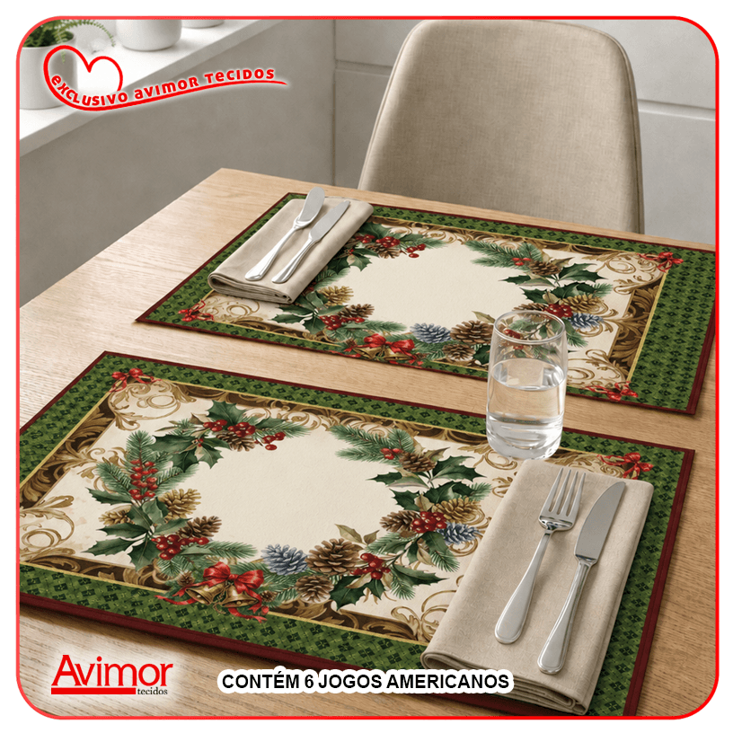 Kit Sarja Estampada Impermeável Jogo Americano Guirlanda Natalina 9101e14978