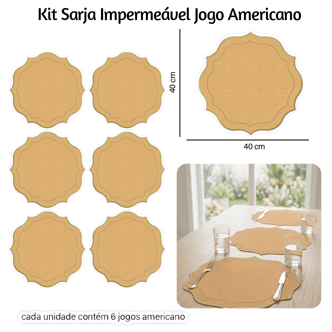 Kit Sarja Estampada Impermeável Jogo Americano Liso Amarelo Natural 9100e16575