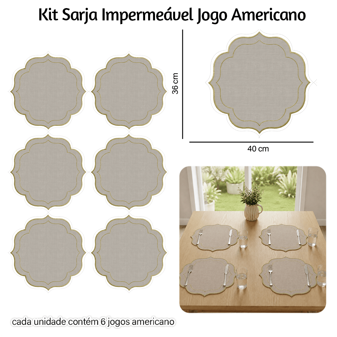 Kit Sarja Estampada Impermeável Jogo Americano Liso Cinza 9100E16571