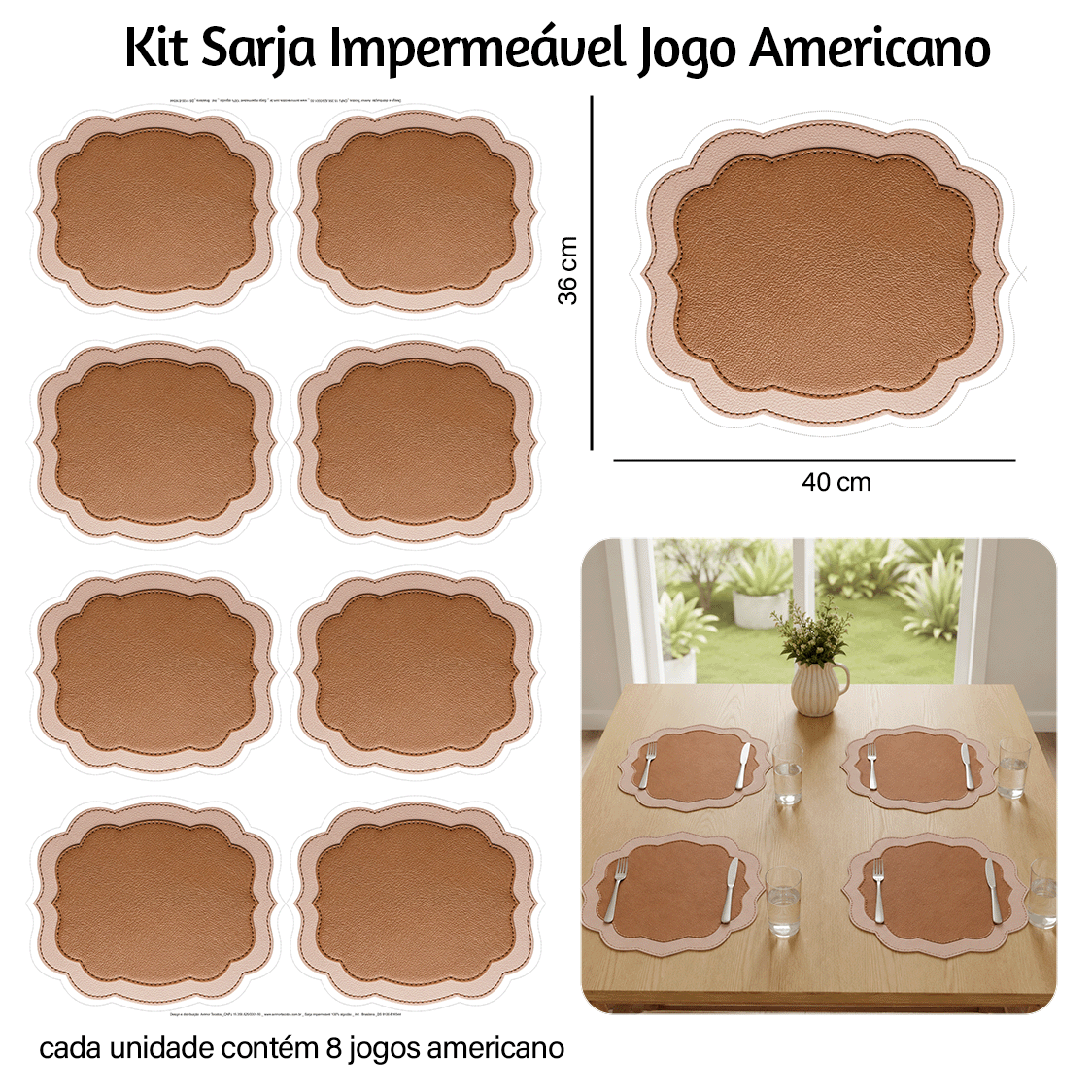 Kit Sarja Estampada Impermeável Jogo Americano Ondulado Craquelado 9100E16544