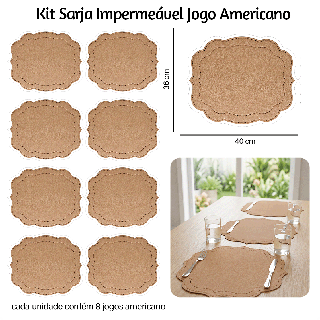Kit Sarja Estampada Impermeável Jogo Americano Ondulado Craquelado 9100E16547