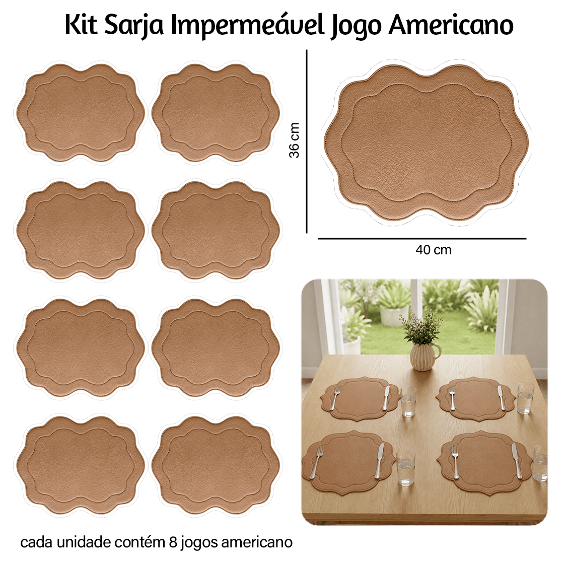 Kit Sarja Estampada Impermeável Jogo Americano Ondulado Craquelado 9100E16568