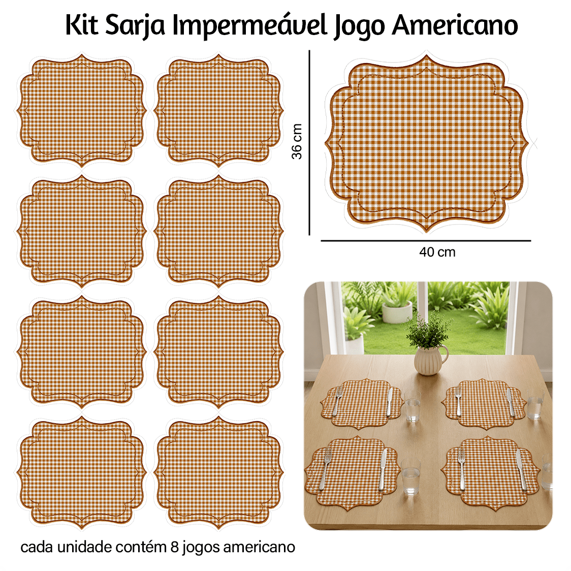 Kit Sarja Estampada Impermeável Jogo Americano Xadrez Caramelo 9100E16563