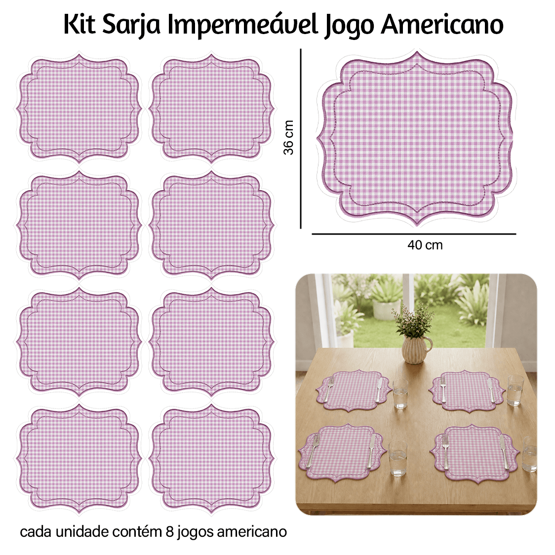 Kit Sarja Estampada Impermeável Jogo Americano Xadrez Rosa 9100e16560