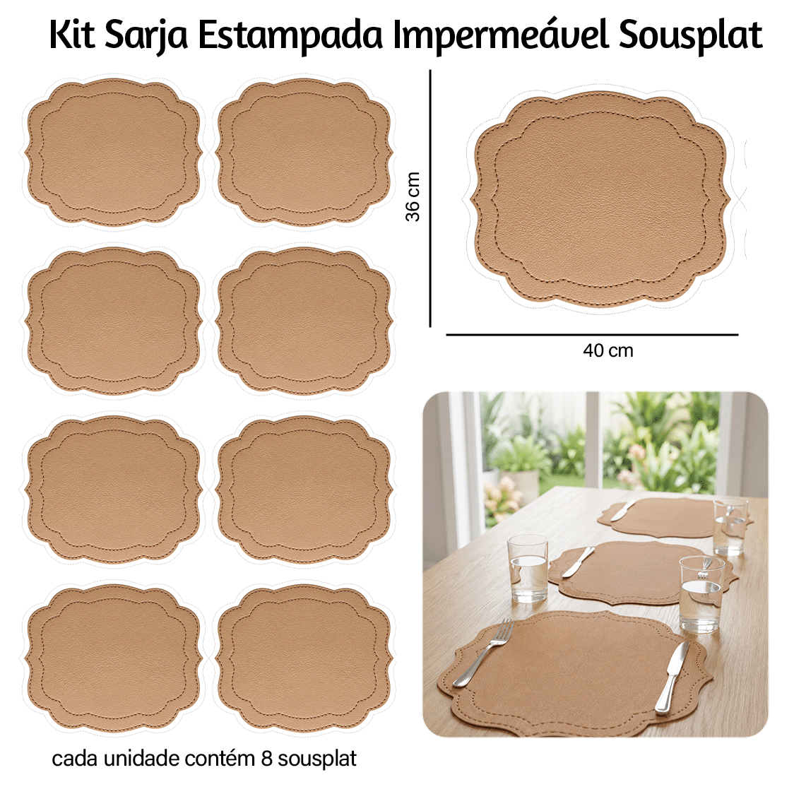 Kit Sarja Estampada Impermeável Jogo Americano Ondulado Craquelado 9100E16547