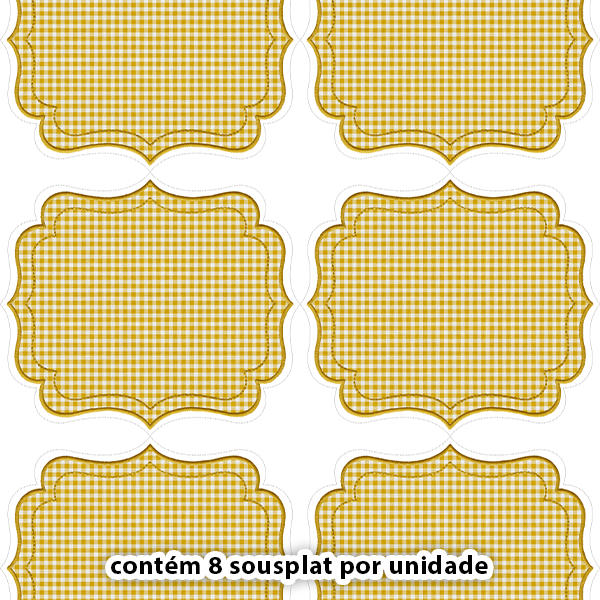 Kit Sarja Estampada Impermeável Sousplat Xadrez Amarelo 9100E16546